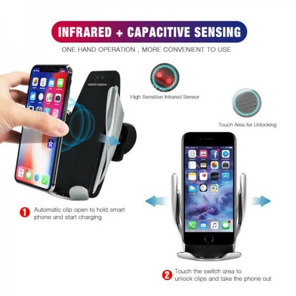 Car Mobile Holder With Smart Sensor Automatic Clamping & Wireless Charger